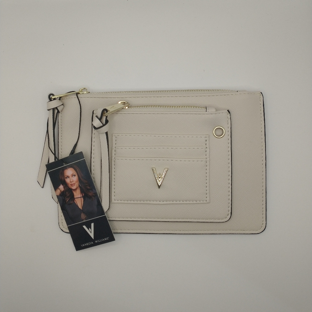 NWT Vanessa Williams Lush Collection Zip Pouch Off White 9" x 6"